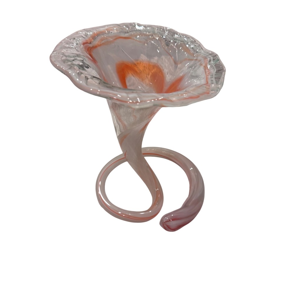 Murano Art Glass Swirl Flower Bud Vase Twisted Stem Orange Clear Vintage 8"